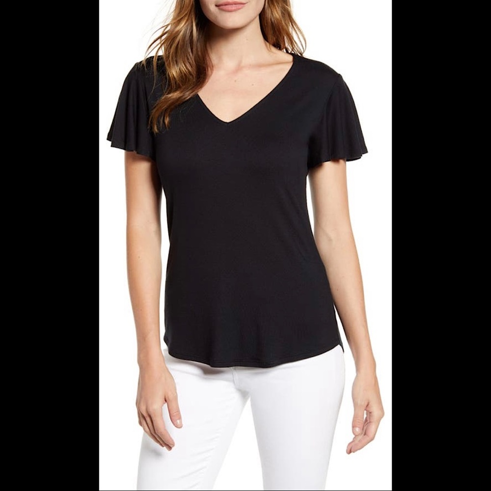 NWT Gibson x Hot Summer Nights Roselyn Flutter Sleeve V-Neck-Small-Black